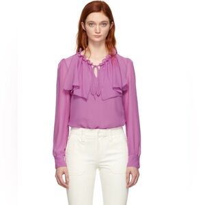 See By Chloe Purple Georgette Ruffle Key Hole Sheer Long sleeve Blouse